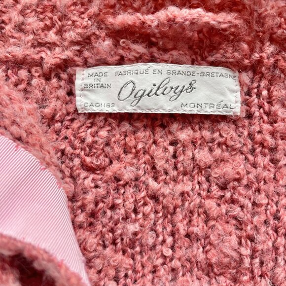 1970s Vintage Floral Intarsia Pink Nubby Wool Tassel Cardigan Sweater Sz M - Picture 6 of 6